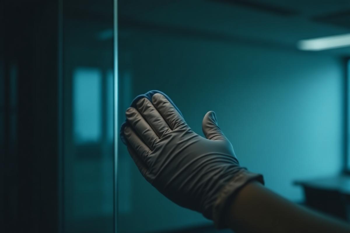 Glass partition being cleaned to a streak-free finish